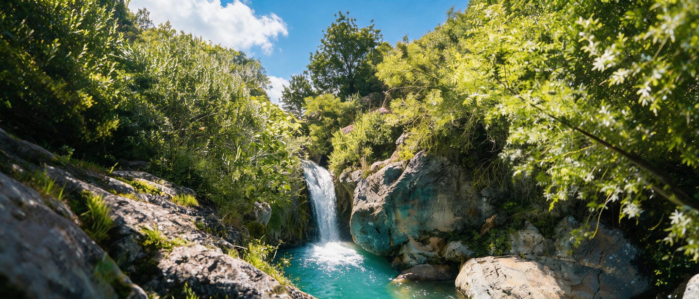 La cascada de les Dous de dia, entre la verdor de la riera de Pontons